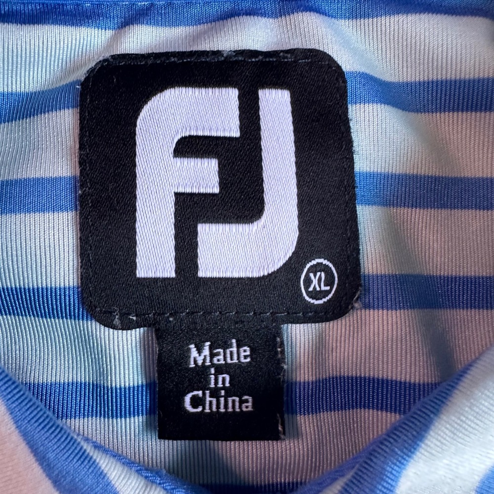 FootJoy Mens XL Golf Polo Shirt Blue White Striped Performance Short Sleeve - Picture 3 of 9